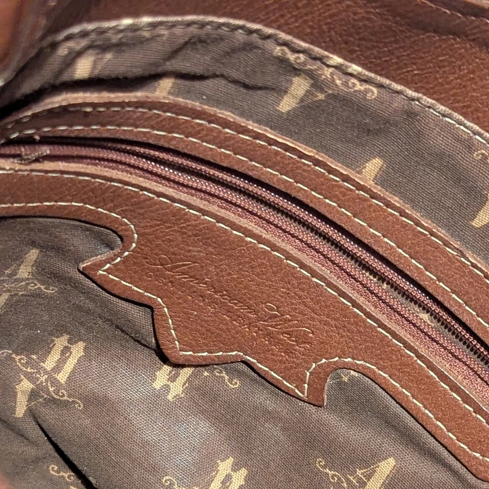 American West Brown Leather Shoulder Bag with Turquoise Accents - Picture 12 of 14
